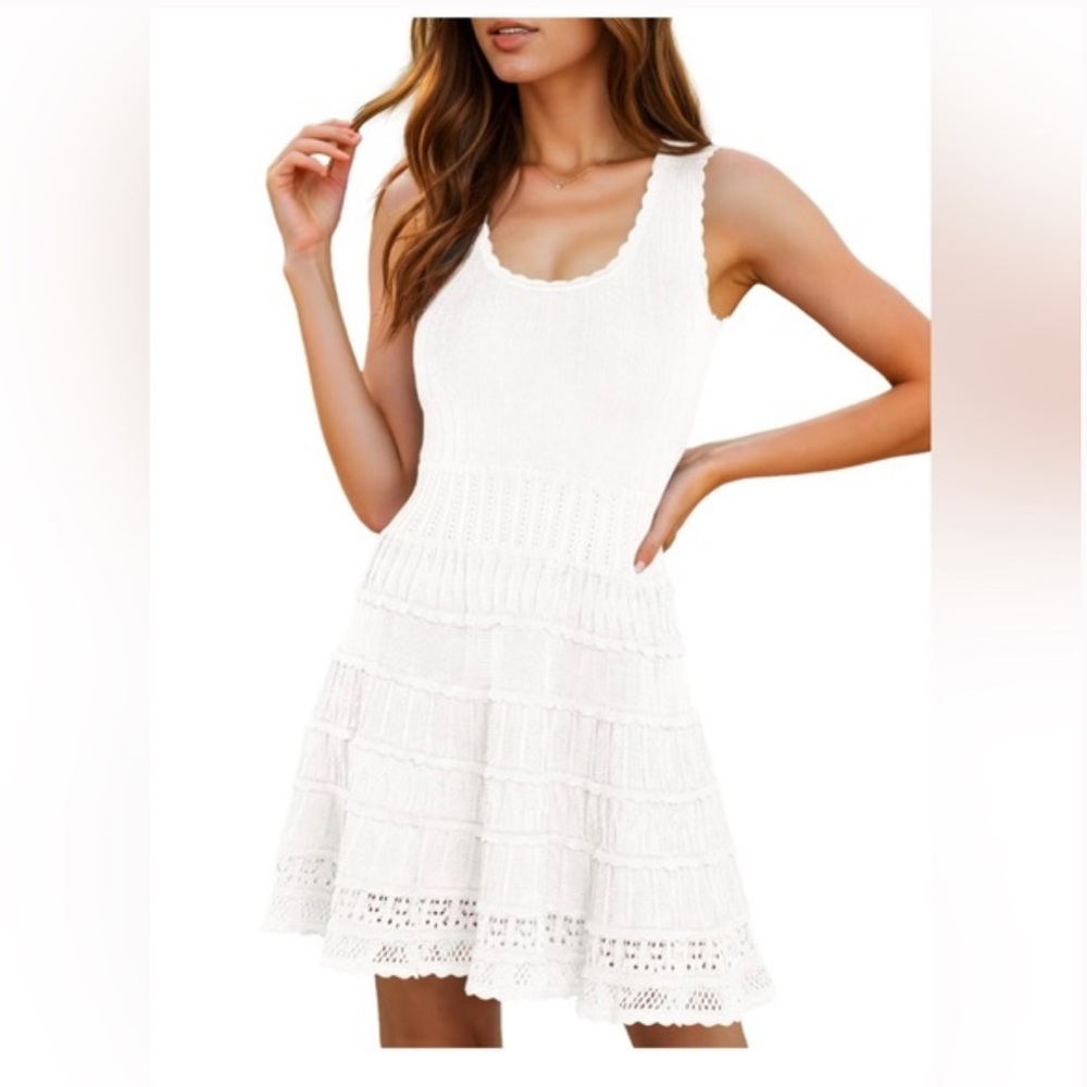 Willow & Wind White Sleeveless Knitted Midi Dress